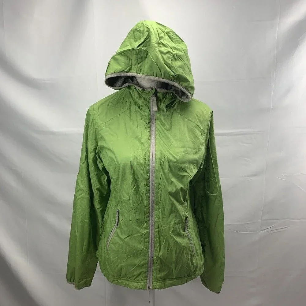 St. John’s Bay Green Nylon Jacket Coat Plush Fuzzy‎ Lining Zip Up Hooded S